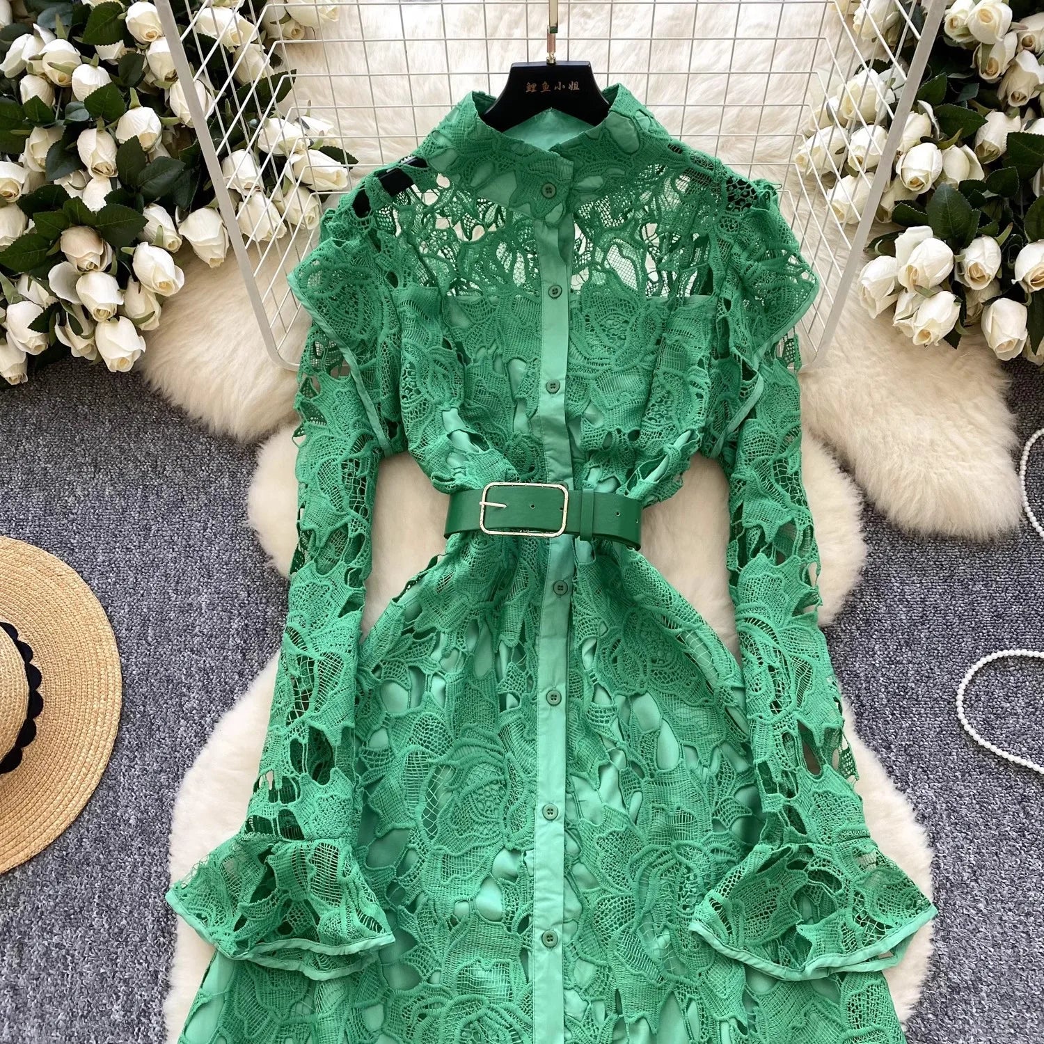 Caitline Flare Sleeve Stand Collar Maxi Dress