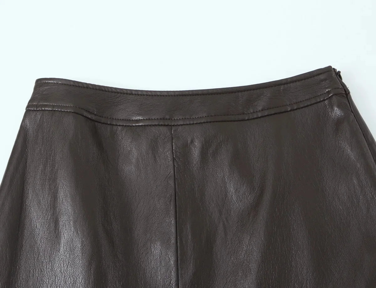 Leather Skirt Set with Belt