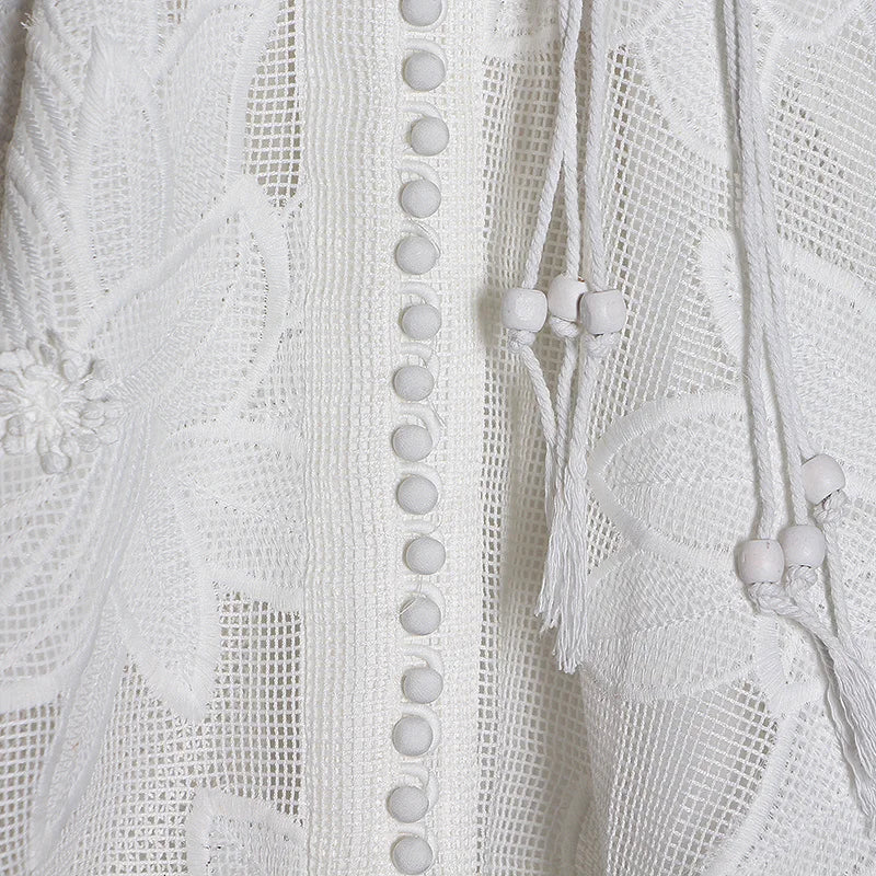 SImona White Dress with Long Sleeves