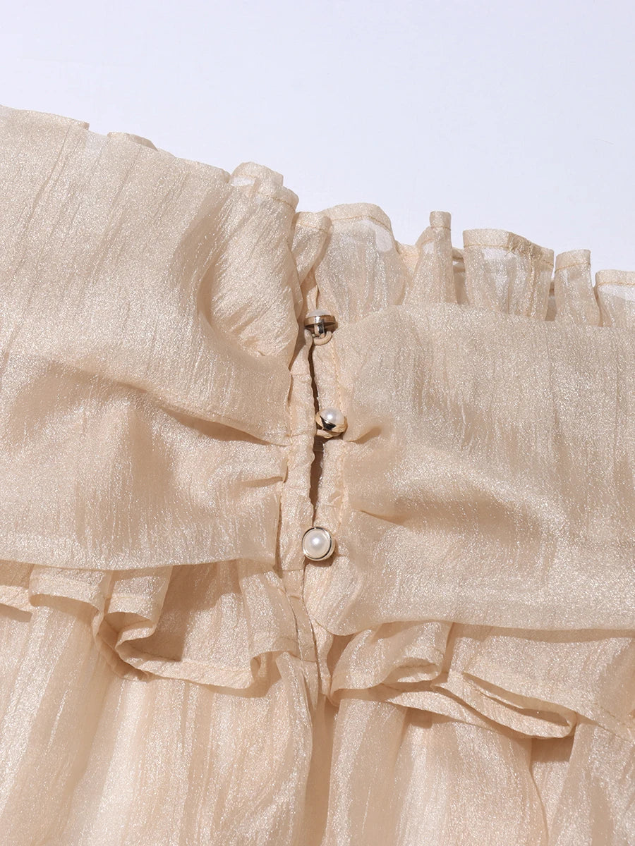 Airin Off Shoulder Mesh Ruffle Top Blouse