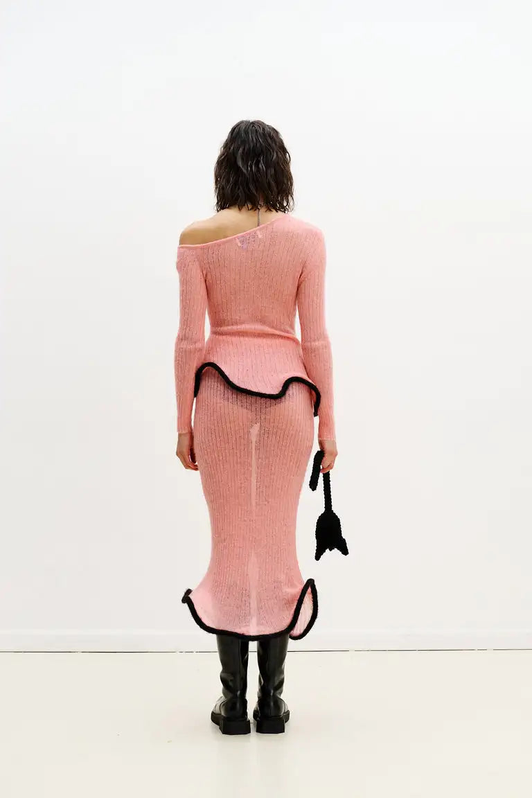 Chic Pink Knitted Sweater Skirt Set