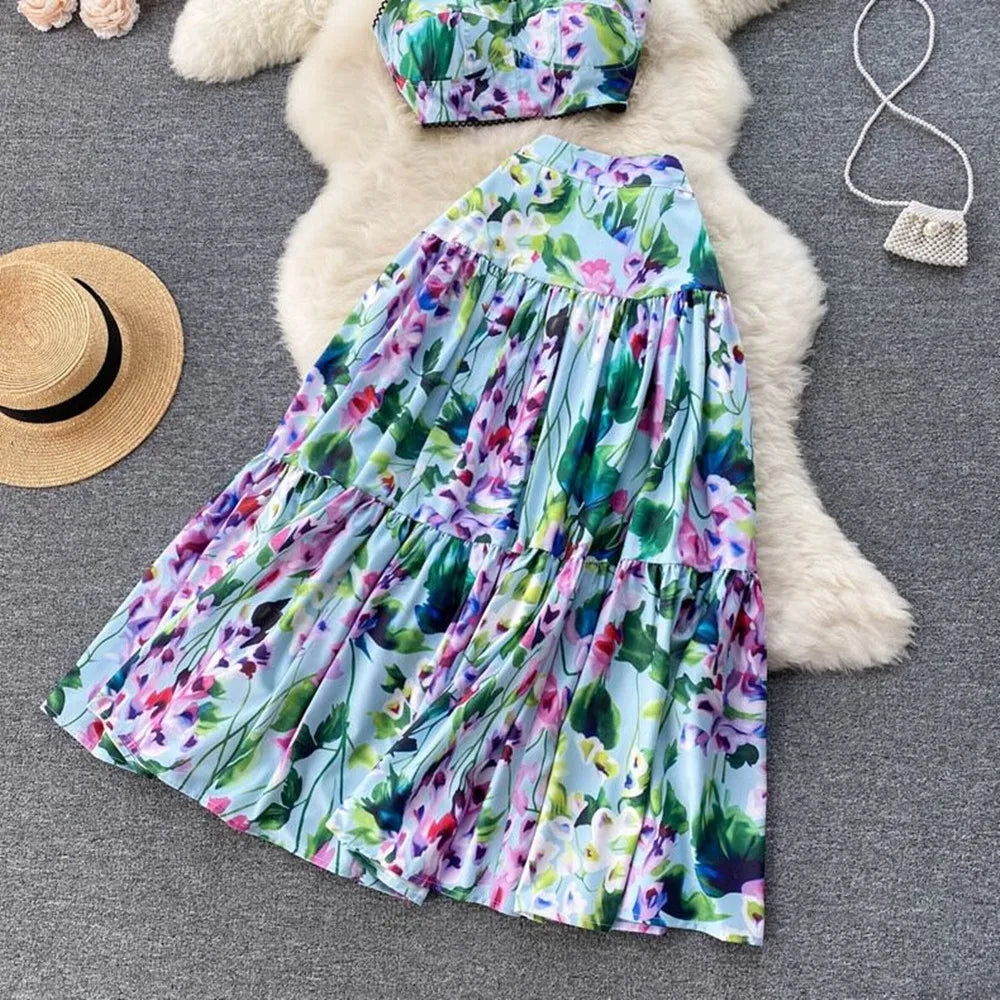 Summer Flower Skirt Set