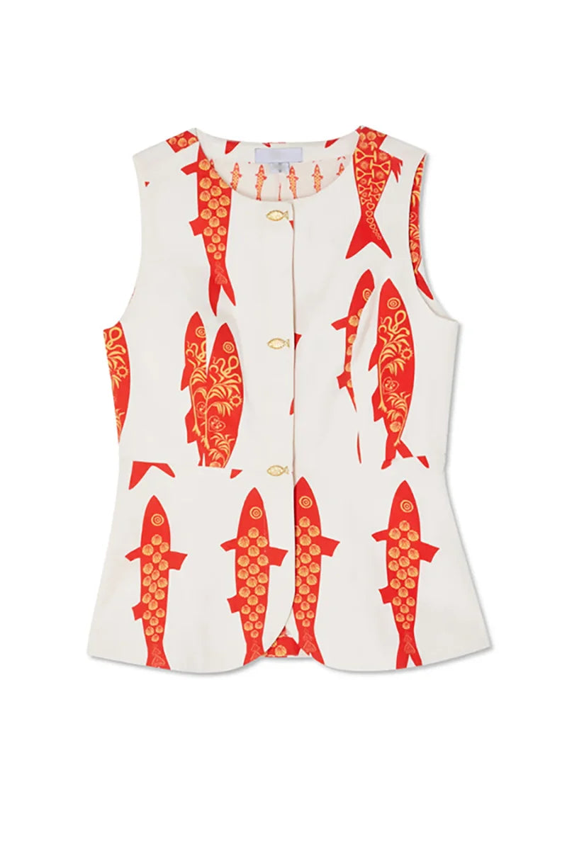 Cartoon Red Fish Print Pants Set