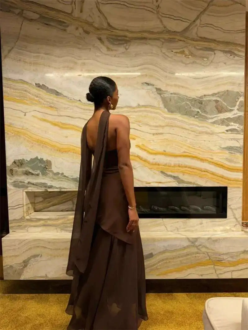 Miss Diva Backless Maxi Dress with Scarf