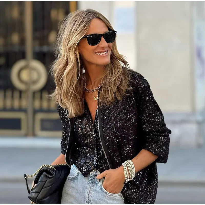 Sequin Zipper Jacket