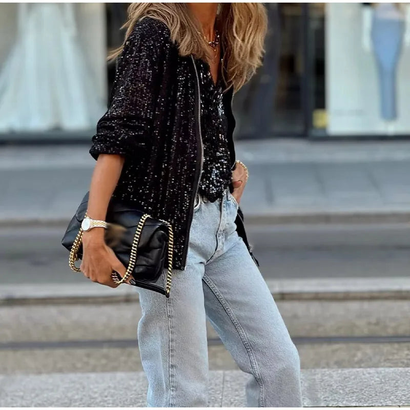 Sequin Zipper Jacket