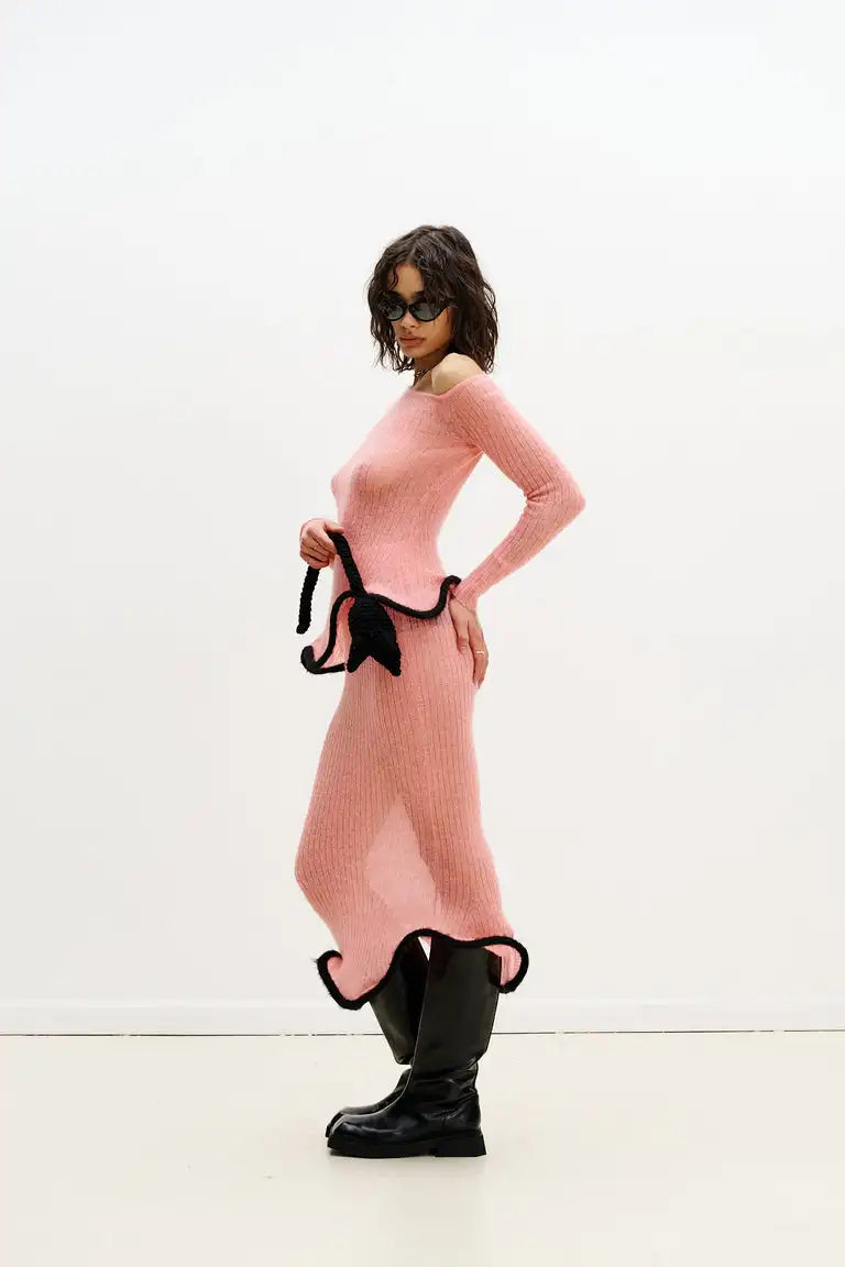 Chic Pink Knitted Sweater Skirt Set
