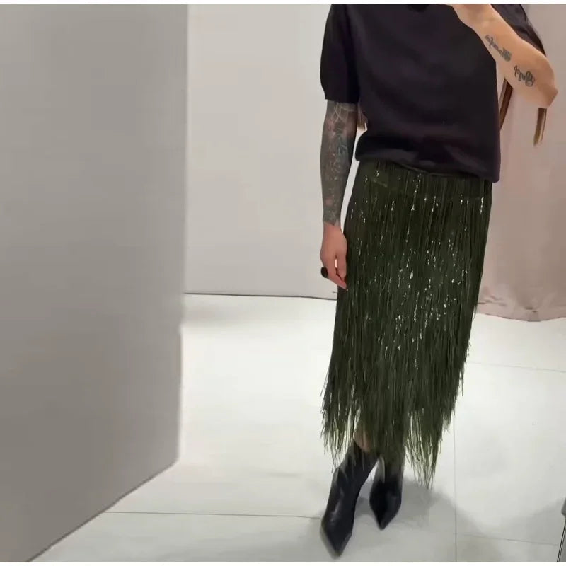 Green Tassels Skirt