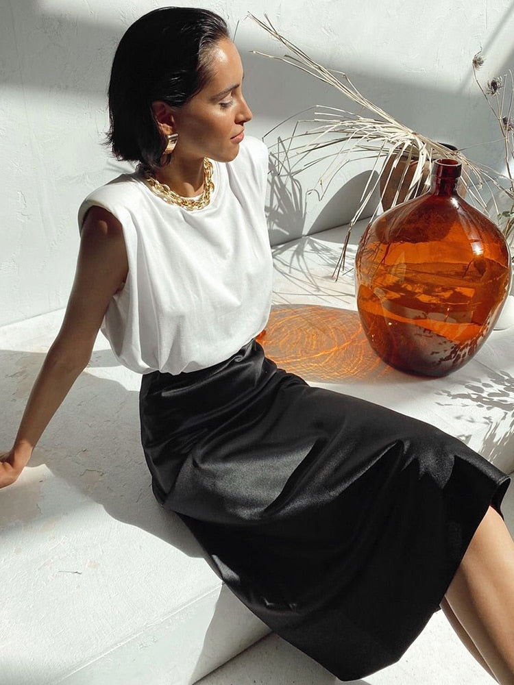 Irma Satin Silk Midi Skirt