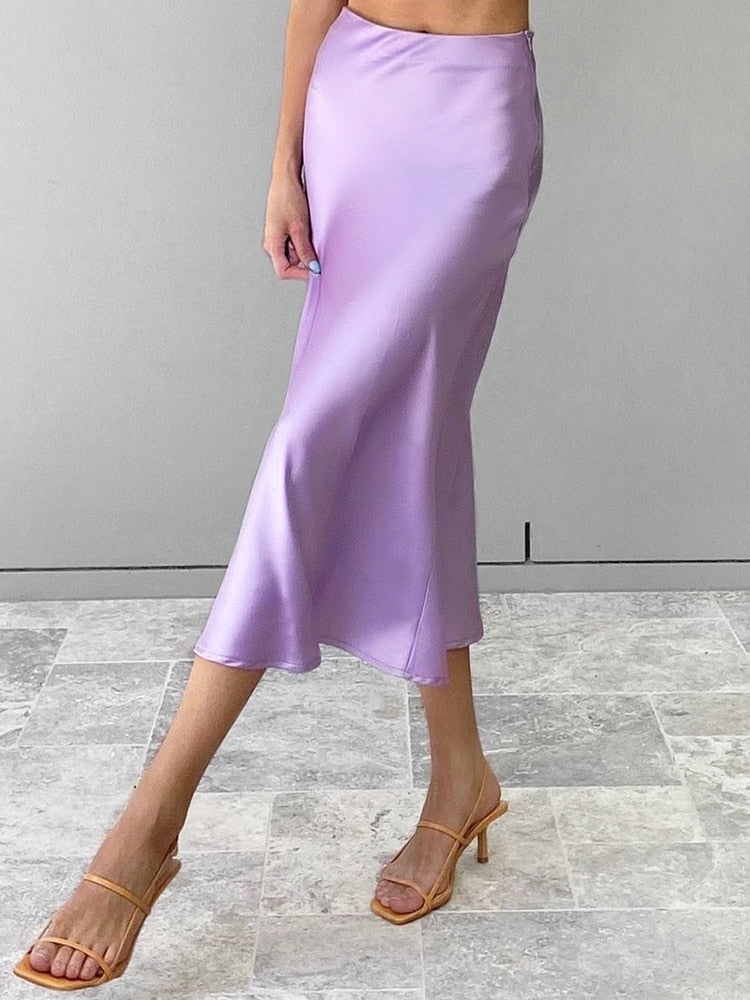 Irma Satin Silk Midi Skirt