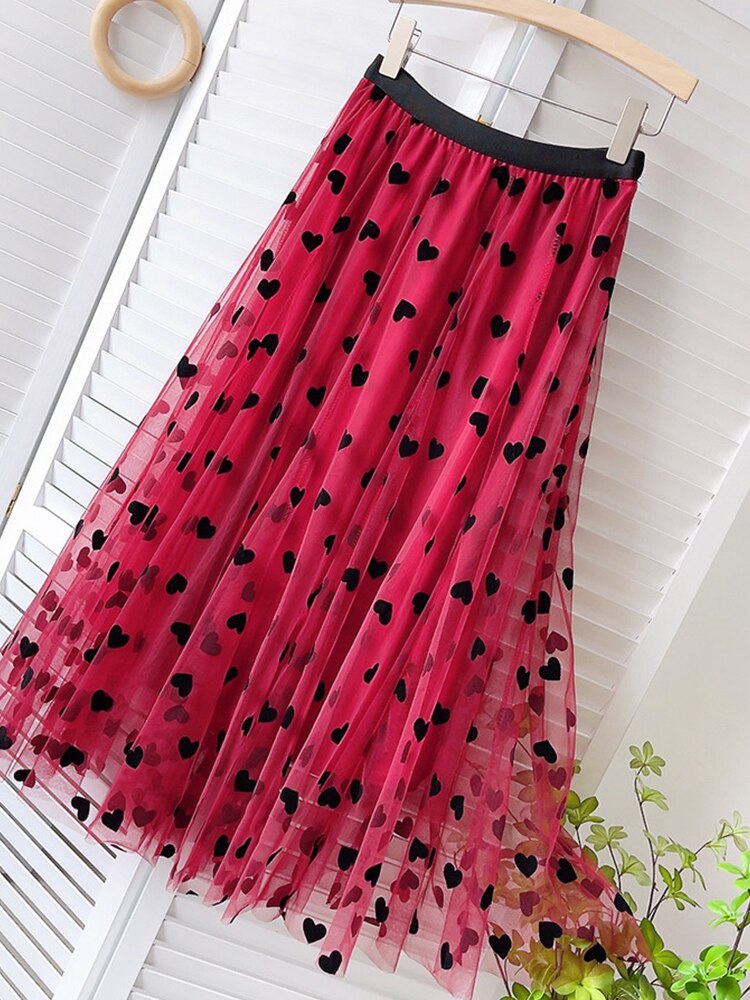 Tulle Heart Print Skirt