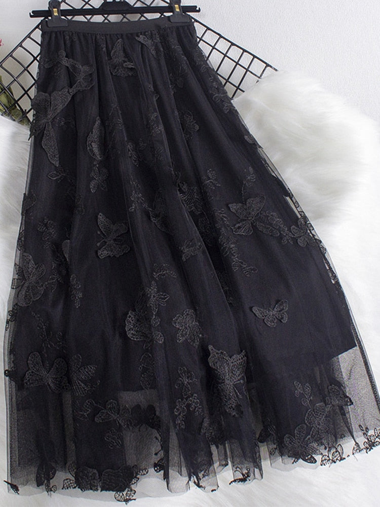 Butterfly Tulle Long Skirt