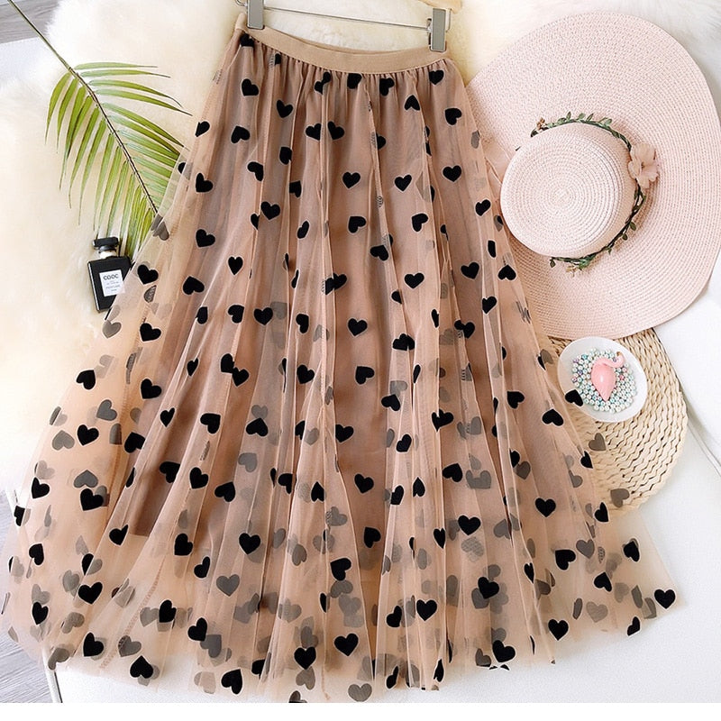 Tulle Heart Print Skirt