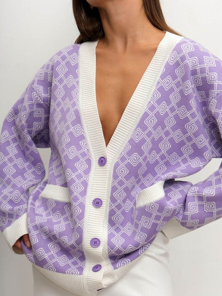 PRINT KNITTED CARDIGAN - Purple