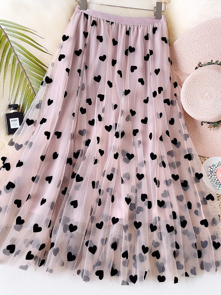 Tulle Heart Print Skirt