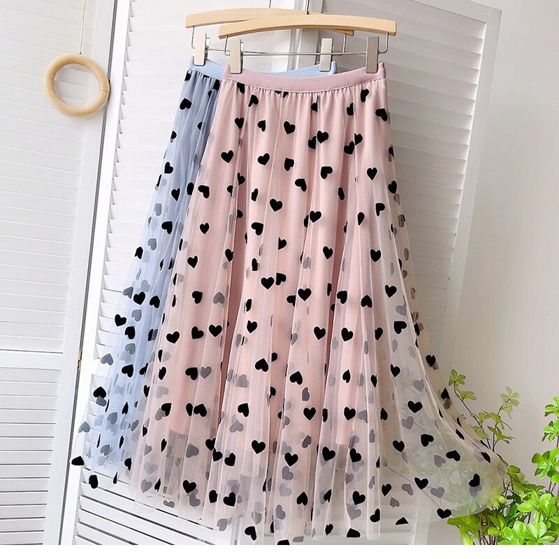 Tulle Heart Print Skirt