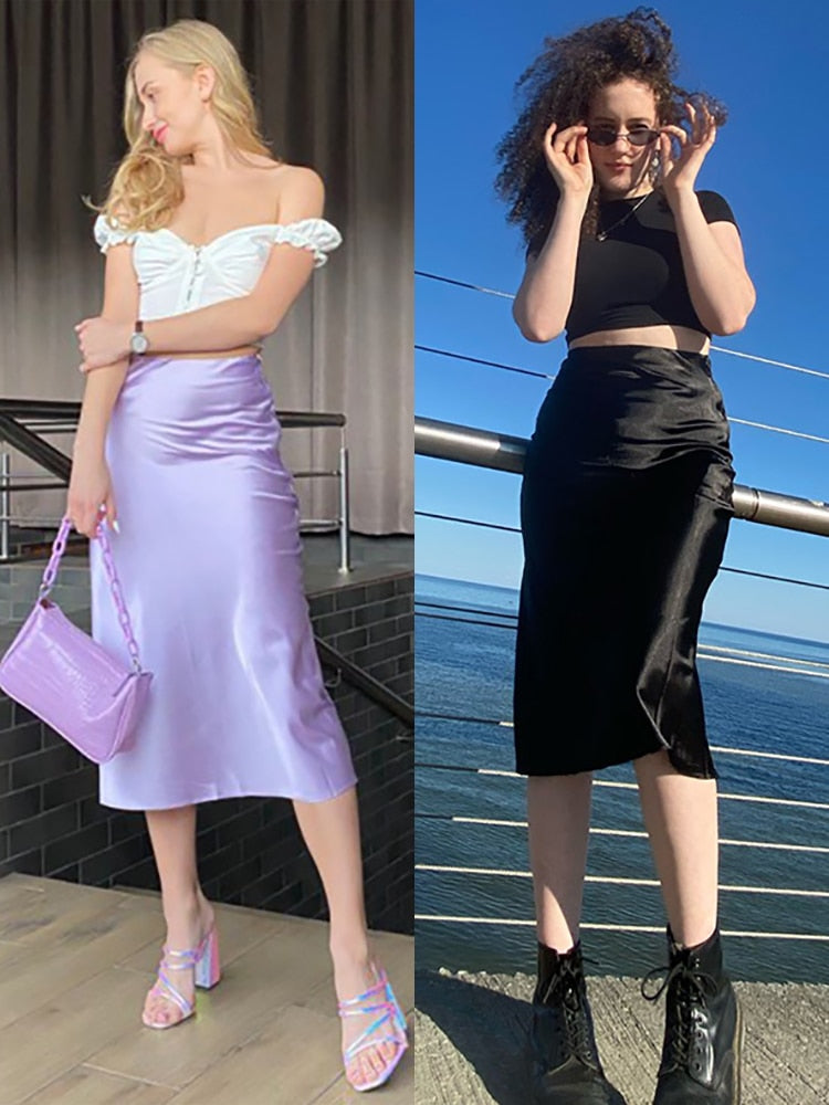 Irma Satin Silk Midi Skirt