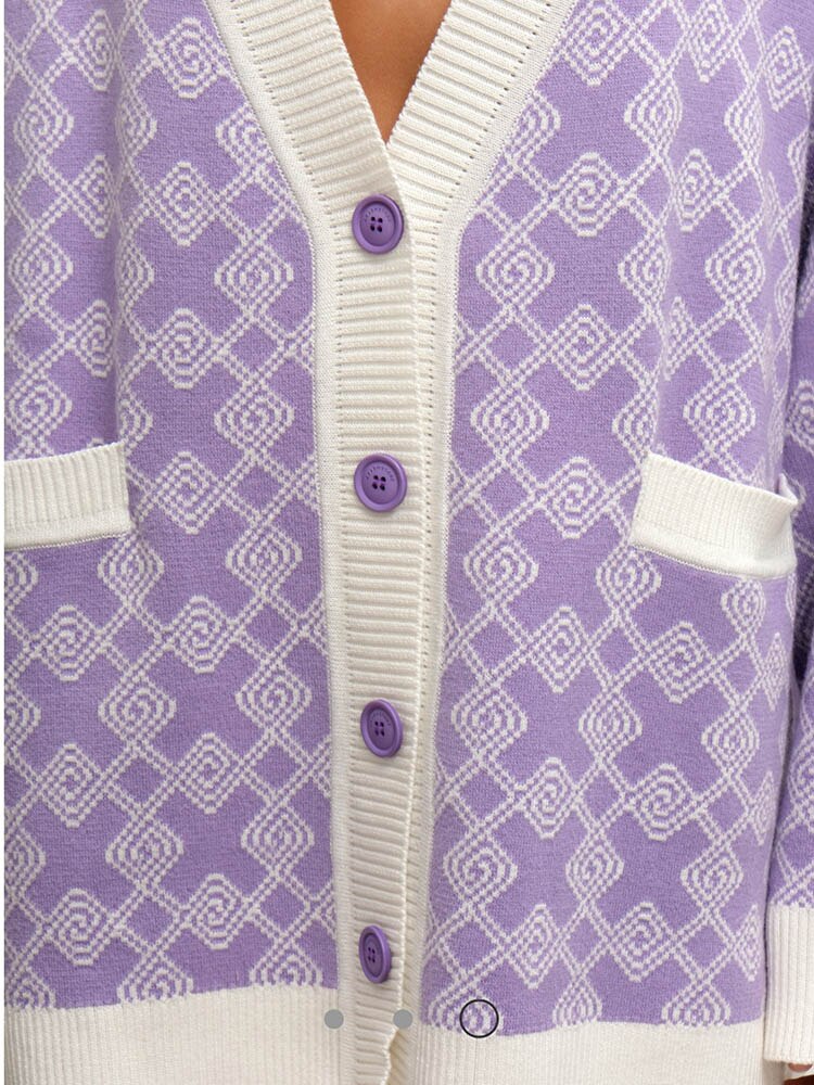 PRINT KNITTED CARDIGAN - Purple