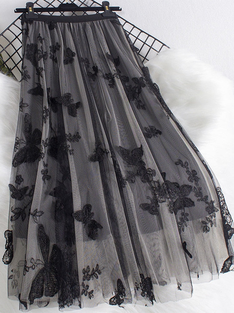 Butterfly Tulle Long Skirt