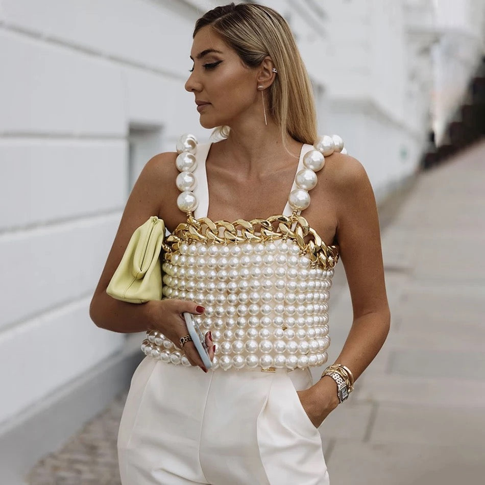 Pearl Top with gold chain