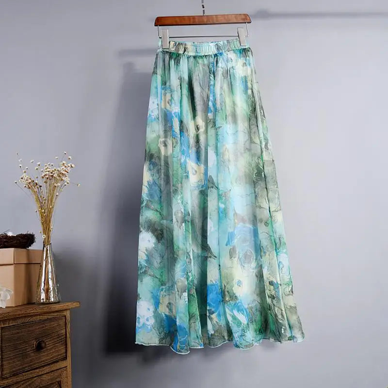 BOHO Floral Print Chiffon Long Skirt