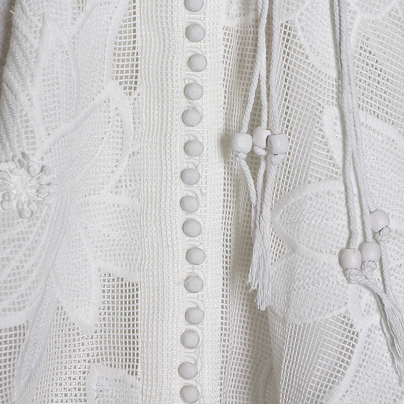 SImona White Dress with Long Sleeves