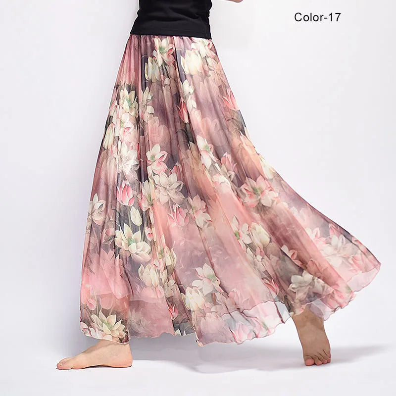 BOHO Floral Print Chiffon Long Skirt