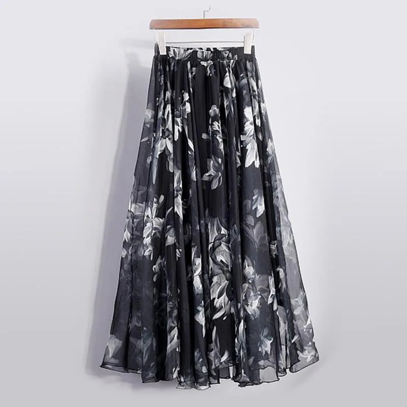BOHO Floral Print Chiffon Long Skirt