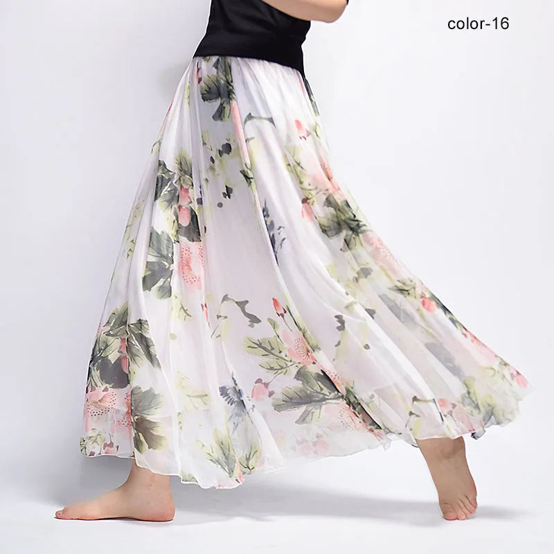 BOHO Floral Print Chiffon Long Skirt