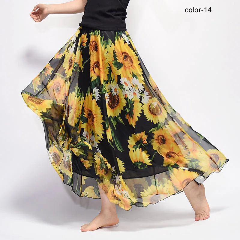 BOHO Floral Print Chiffon Long Skirt