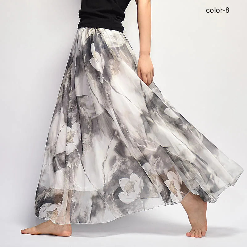 BOHO Floral Print Chiffon Long Skirt