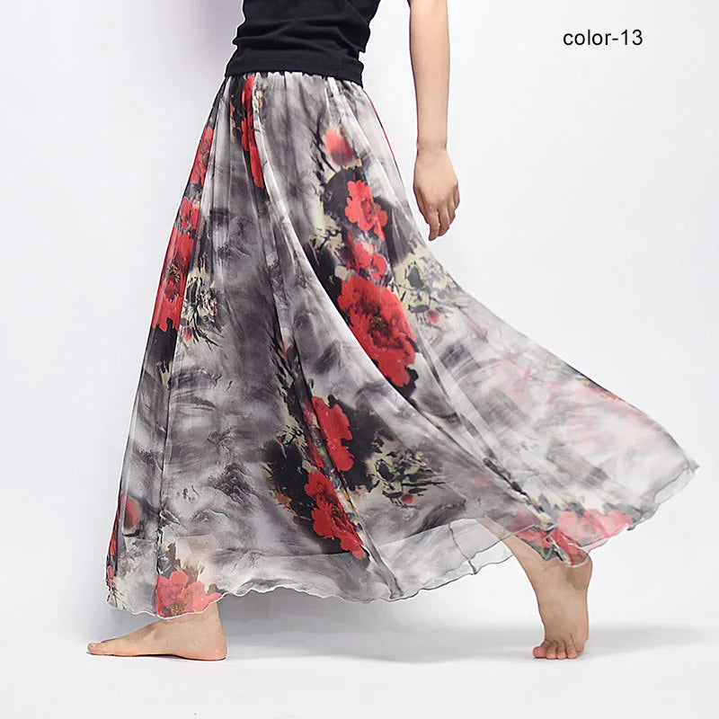 BOHO Floral Print Chiffon Long Skirt