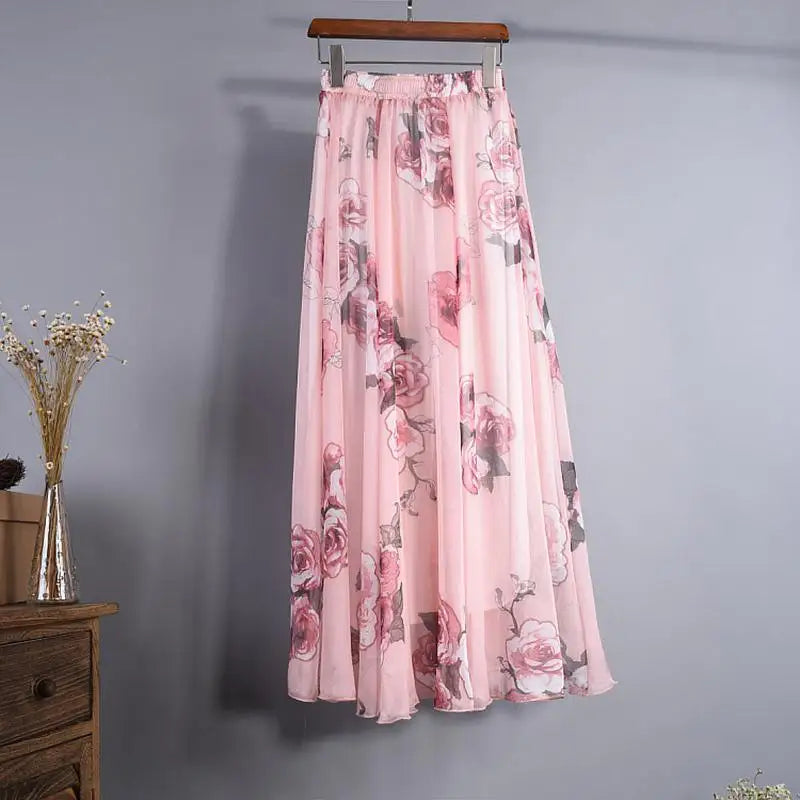 BOHO Floral Print Chiffon Long Skirt