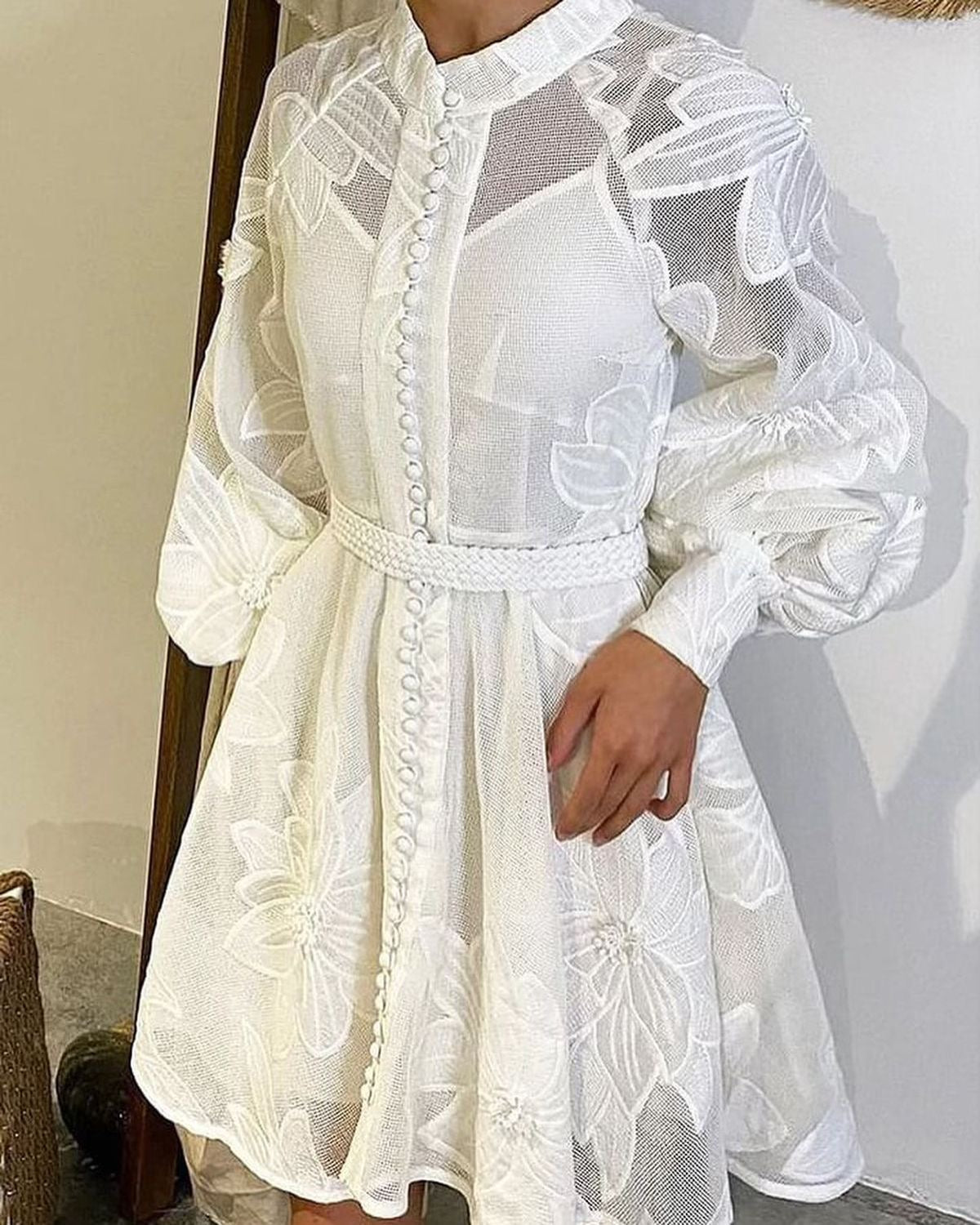 SImona White Dress with Long Sleeves