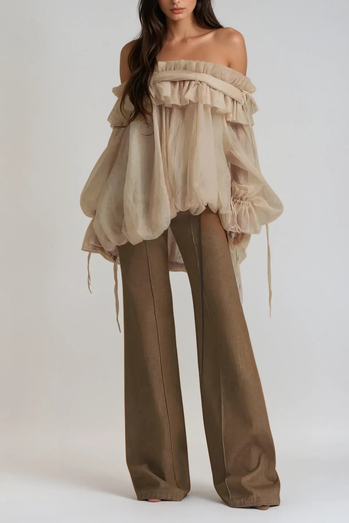 Airin Off Shoulder Mesh Ruffle Top Blouse