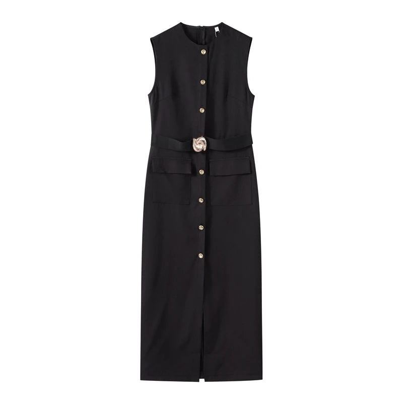 Meski Black Sleeveless Midi Dresses