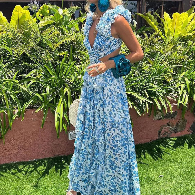 Barbara Ruffle Floral Printed  Dress