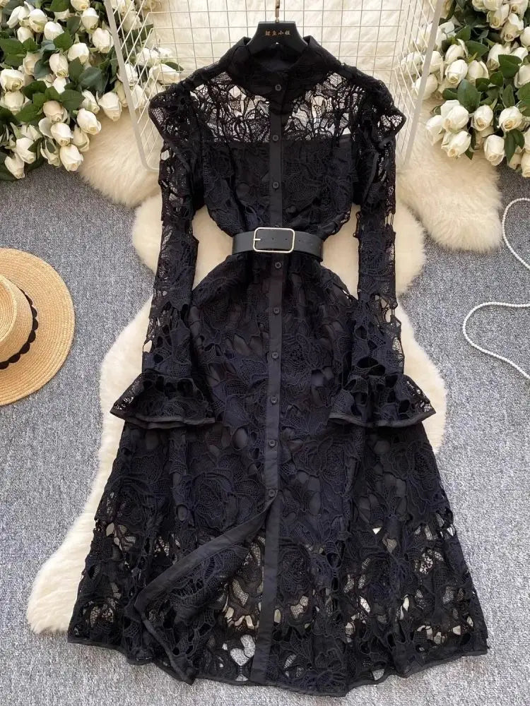 Caitline Flare Sleeve Stand Collar Maxi Dress