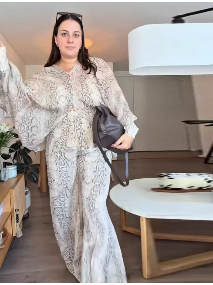 Boho Snake Print Pants Set