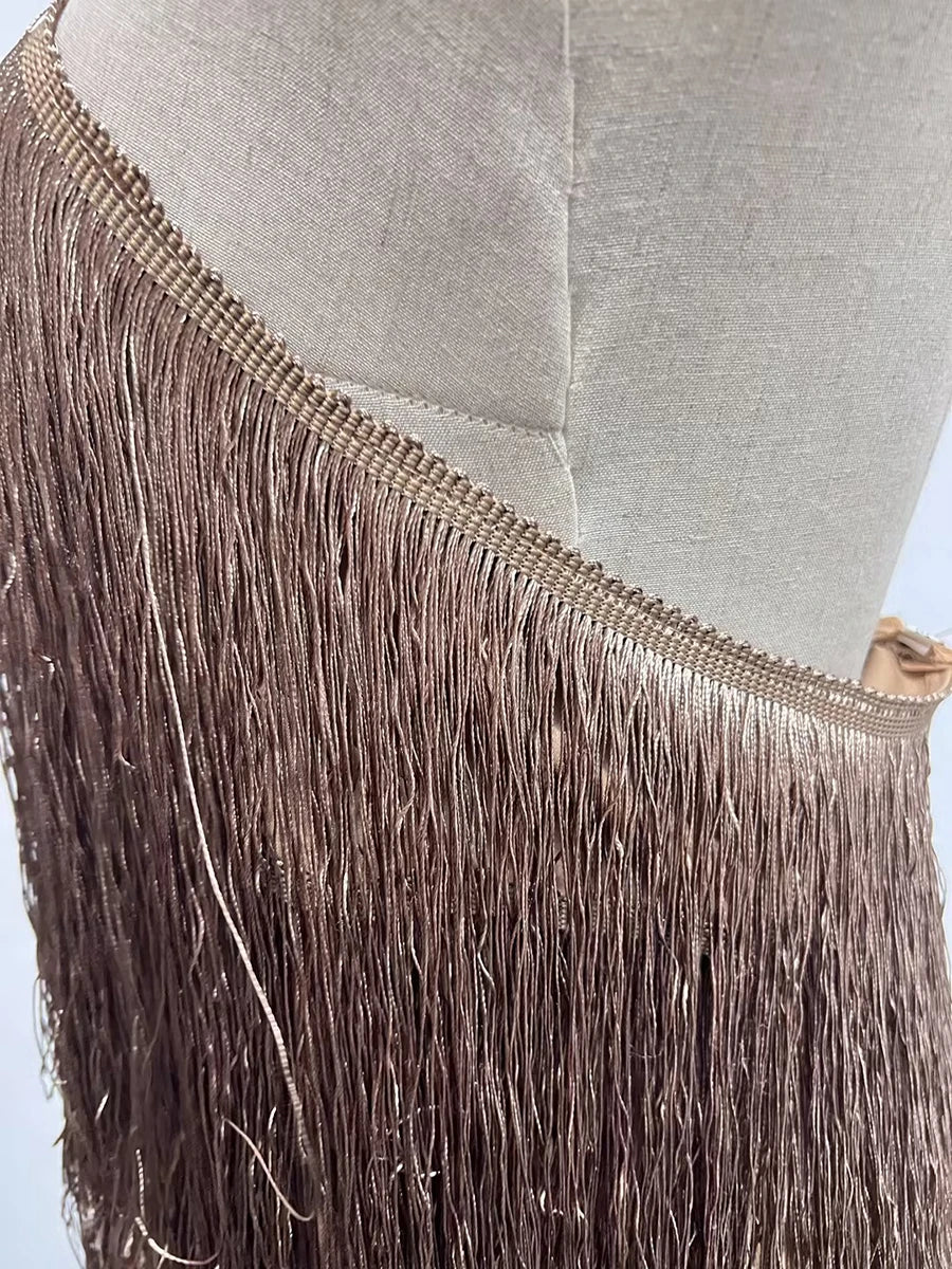 Gala Solid Spliced Tassel Dress