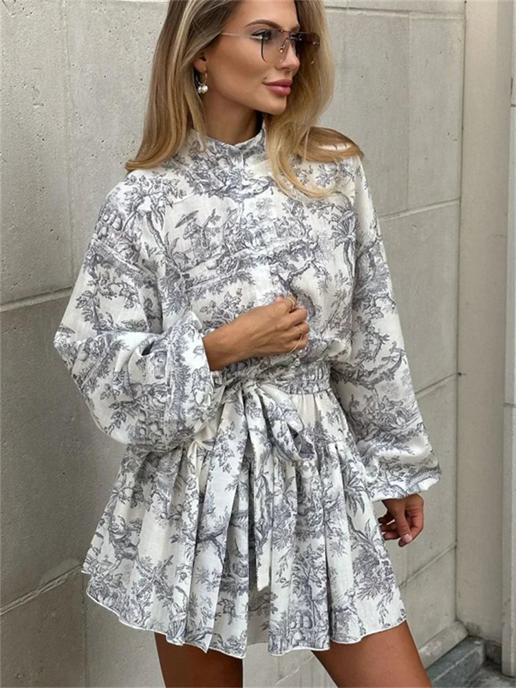 Marta Printed Mini Dress with Long Sleeve Slim Mini Dress