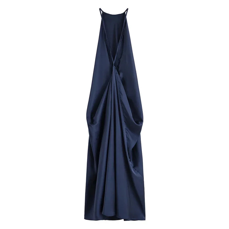 Audrey  Satin Halter Backless Maxi Dress