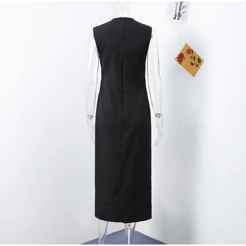 Meski Black Sleeveless Midi Dresses