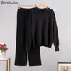 Daria Thick Knitted Suits Polo Neck Sweater & Wide Leg Pants