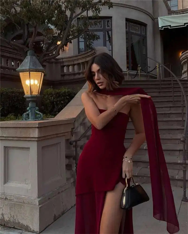 Miss Diva Backless Maxi Dress with Scarf