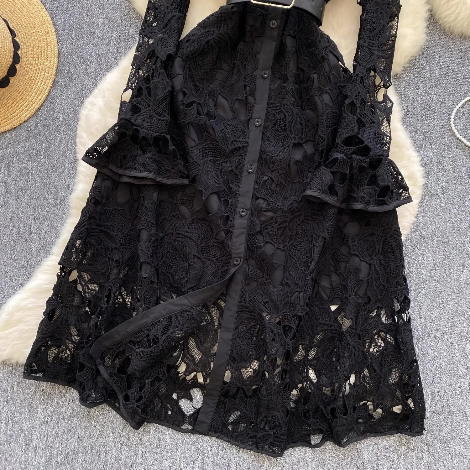 Caitline Flare Sleeve Stand Collar Maxi Dress