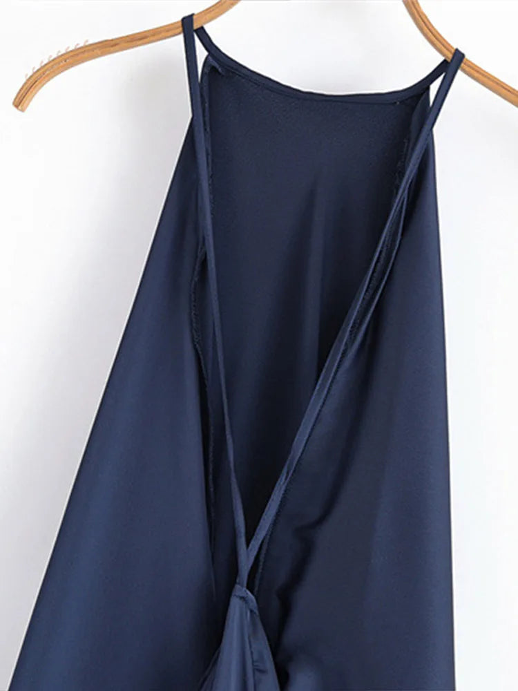 Audrey  Satin Halter Backless Maxi Dress