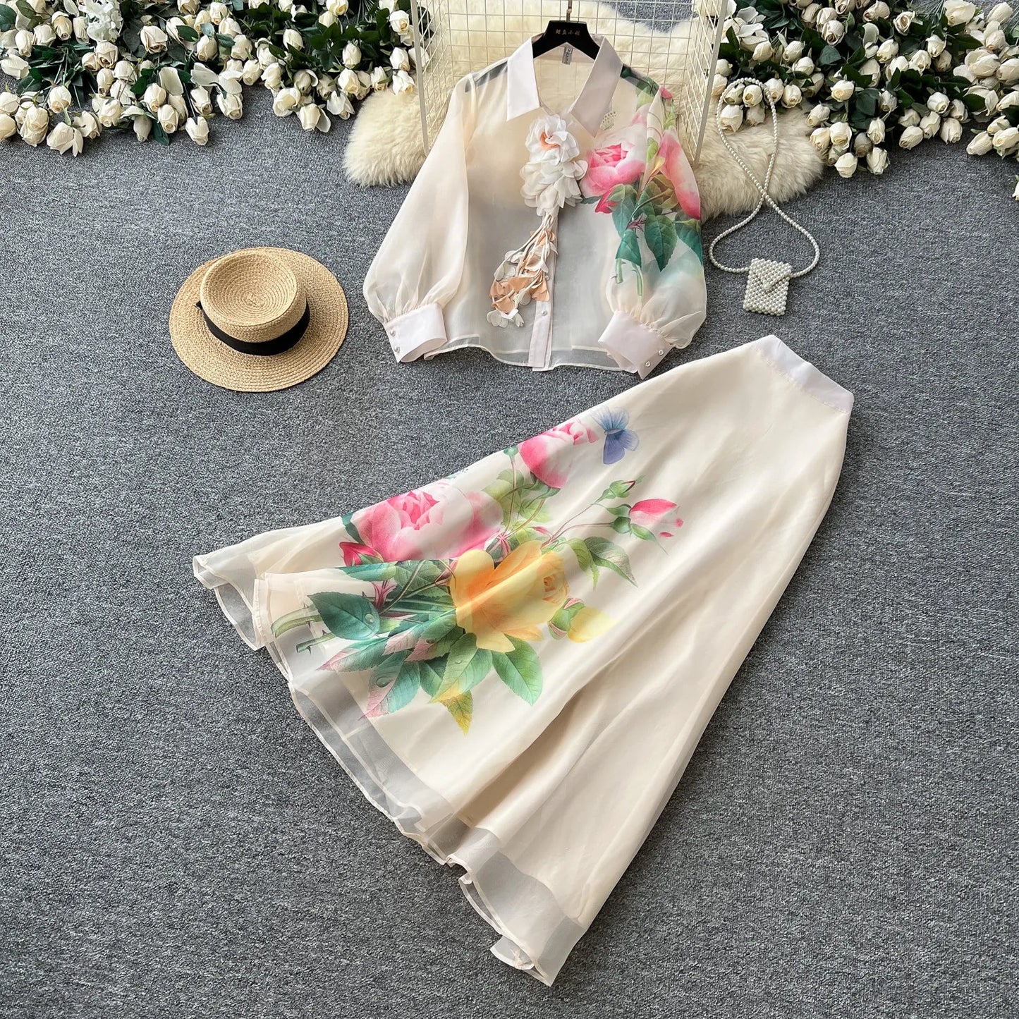 Evelina Chiffon Floral Set