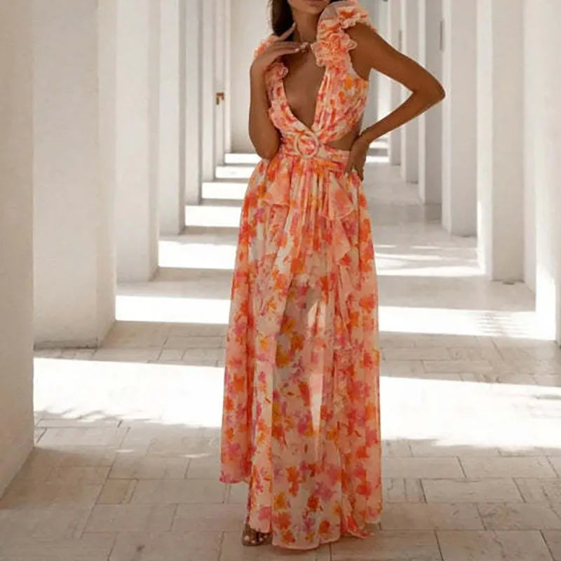 Barbara Ruffle Floral Printed  Dress