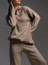 Daria Thick Knitted Suits Polo Neck Sweater & Wide Leg Pants